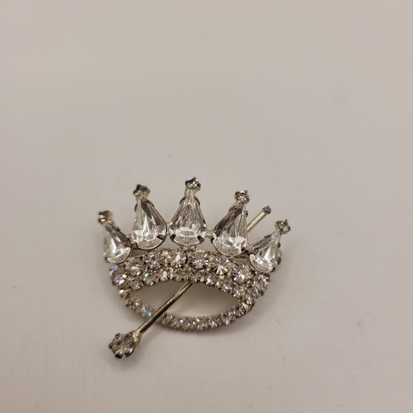 Rhinestone Vintage Crown Brooch Pin - Picture 2 of 3